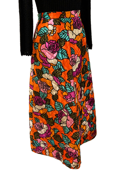 1970's Orange Floral Quilted Skirt