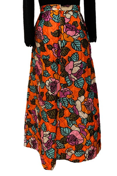 1970's Orange Floral Quilted Skirt