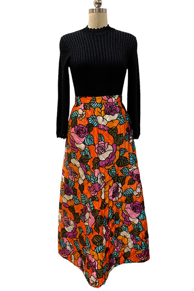 1970's Orange Floral Quilted Skirt