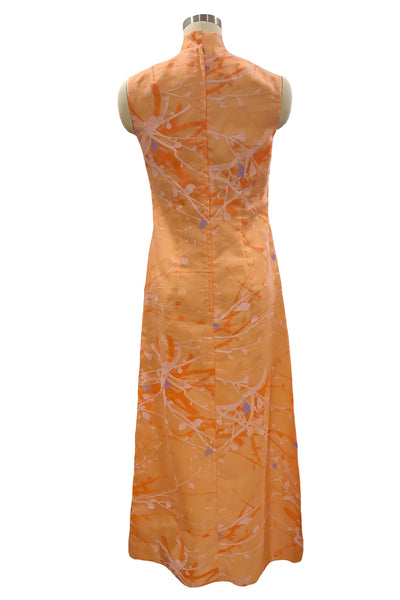 1960s Orange Shaheen Column Dress