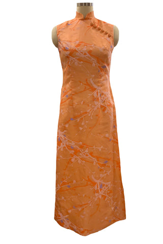 1960s Orange Shaheen Column Dress