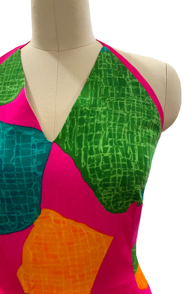 1970's Fuchsia Halter Maxi Dress