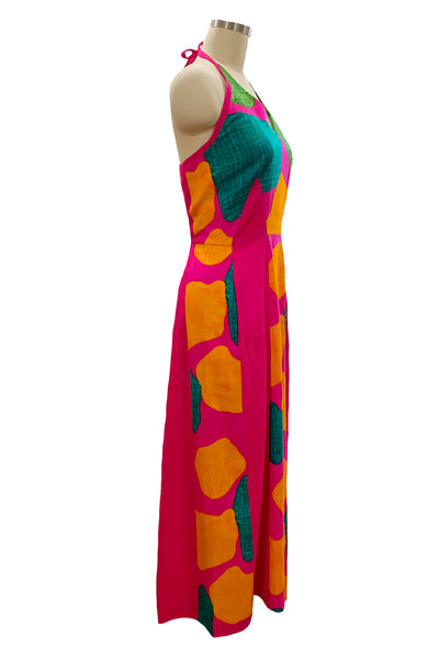 1970's Fuchsia Halter Maxi Dress