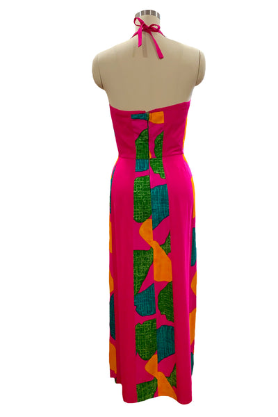 1970's Fuchsia Halter Maxi Dress
