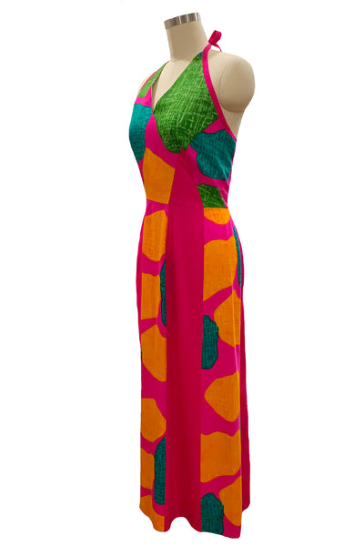 1970's Fuchsia Halter Maxi Dress