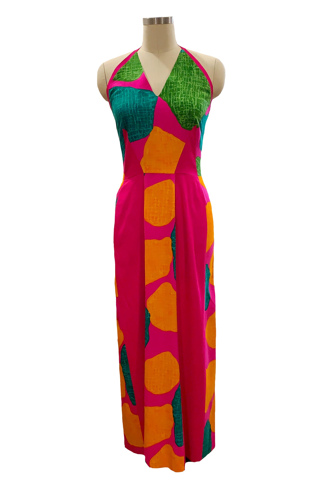 1970's Fuchsia Halter Maxi Dress