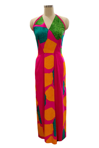 1970's Fuchsia Halter Maxi Dress