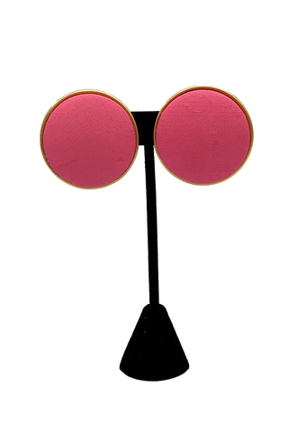 1980's Pink Linen Dot Earrings