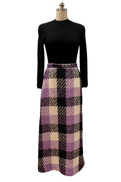 1960's Purple Plaid Mohair Maxi Skirt