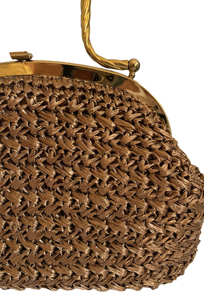 1960s Tawny Brown Raffia Handbag