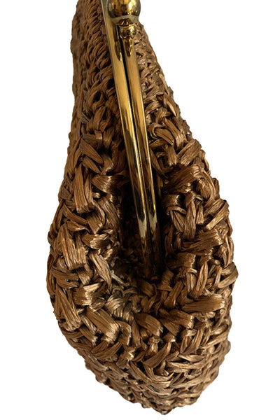 1960s Tawny Brown Raffia Handbag