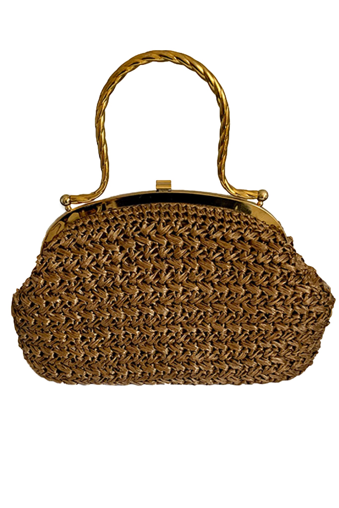 1960's Tawny Brown Raffia Handbag by Garay