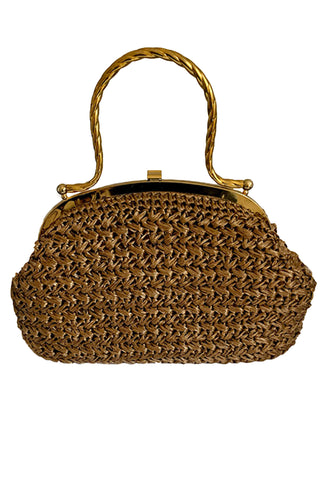 1960's Tawny Brown Raffia Handbag by Garay