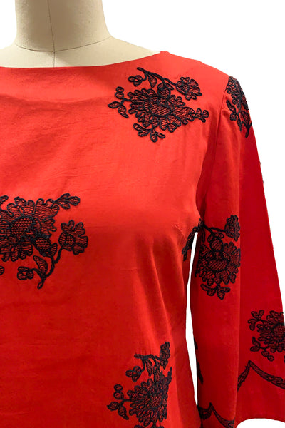 1960's Cherry Red Tunic With Embroidery