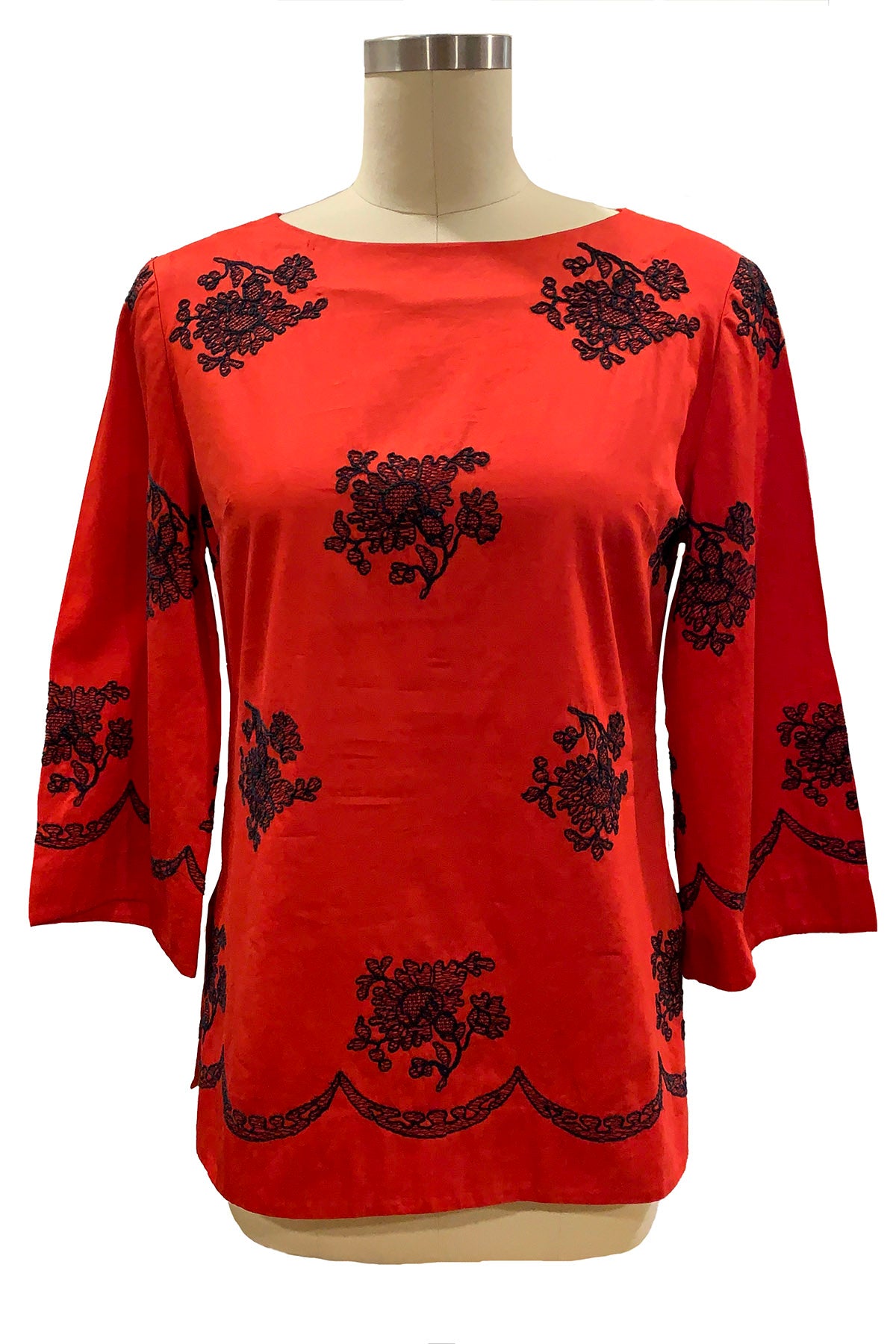 1960's Cherry Red Tunic With Embroidery
