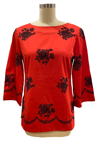 1960's Cherry Red Tunic With Embroidery