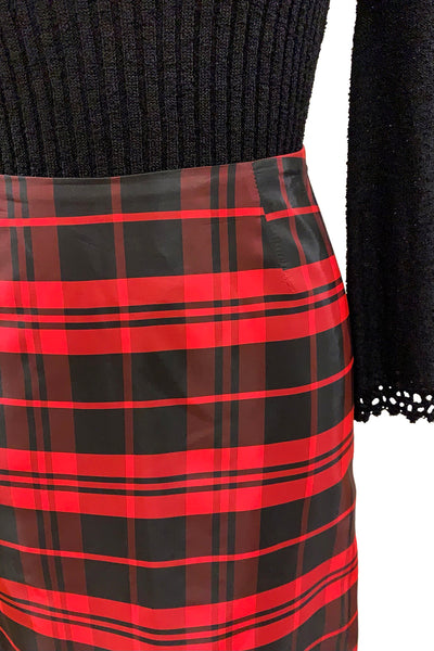 1970's Black and Cherry Red Plaid Taffeta Skirt