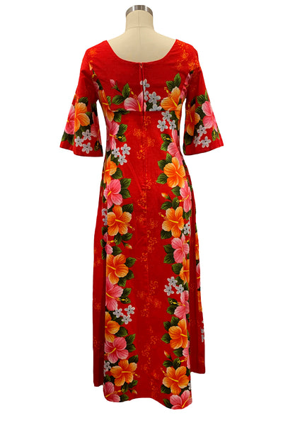 1960's Red Hawaiian Maxi Dress