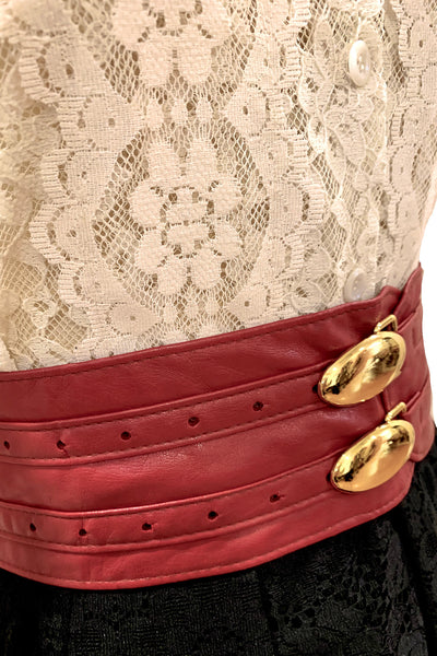 1980s Carmine Red Wide Leather Belt