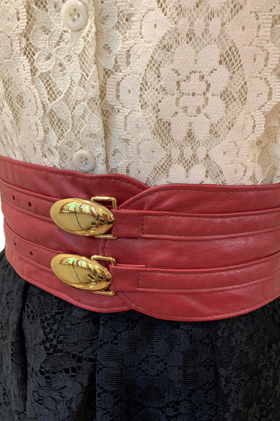 1980s Carmine Red Wide Leather Belt