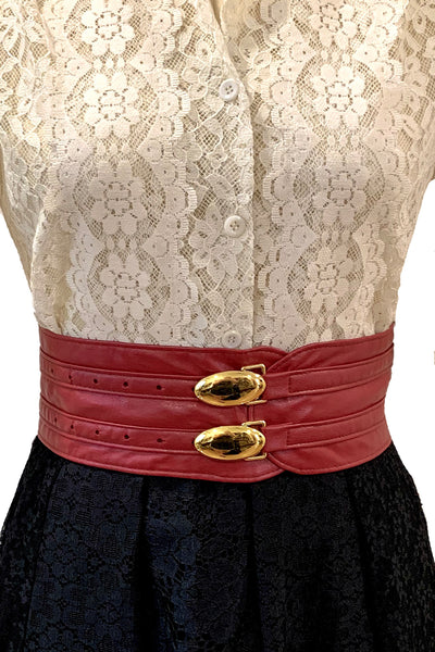 1980's Carmine Red Wide Leather Belt