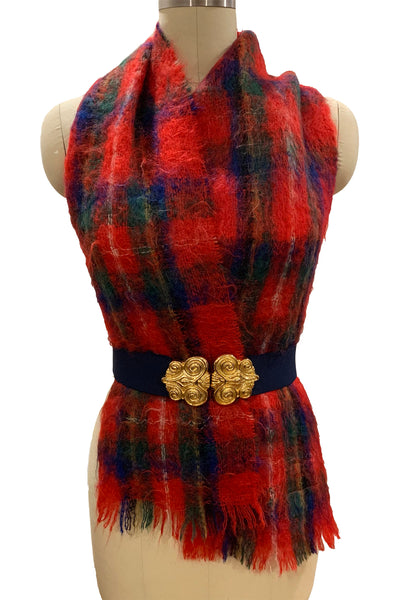 1950's Red Plaid Glen Cree Mohair Scarf