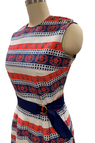 1960s Red, White and Navy Blue Dress