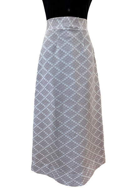 1970s White and Silver Metallic Full Length Skirt