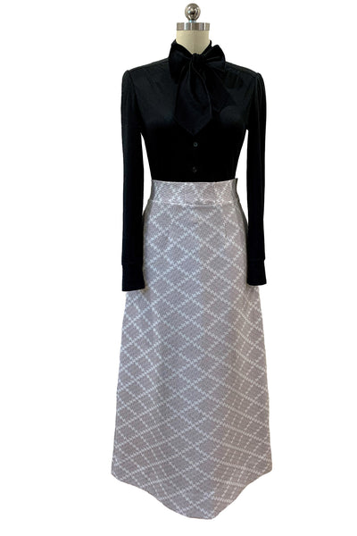 1970s White and Silver Metallic Full Length Skirt
