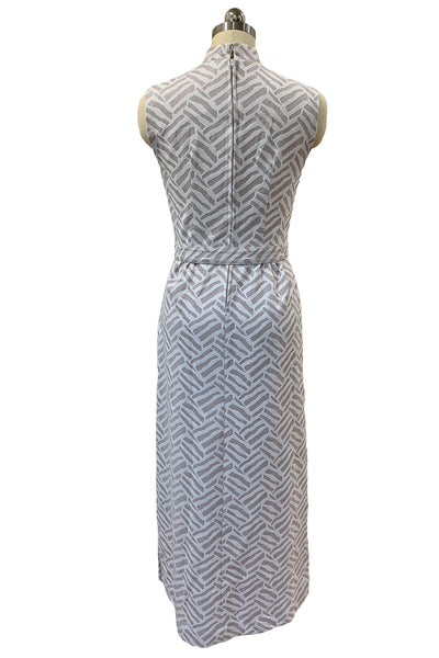 1970s White and Silver Metallic Column Dress