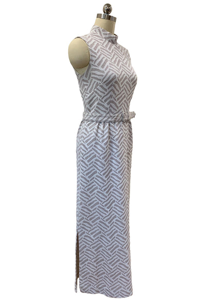1970s White and Silver Metallic Column Dress
