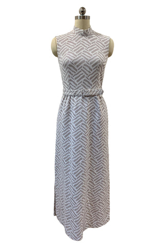 1970s White and Silver Metallic Column Dress