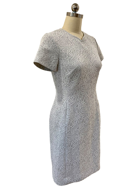 1960s White and Silver Metallic Cocktail Dress