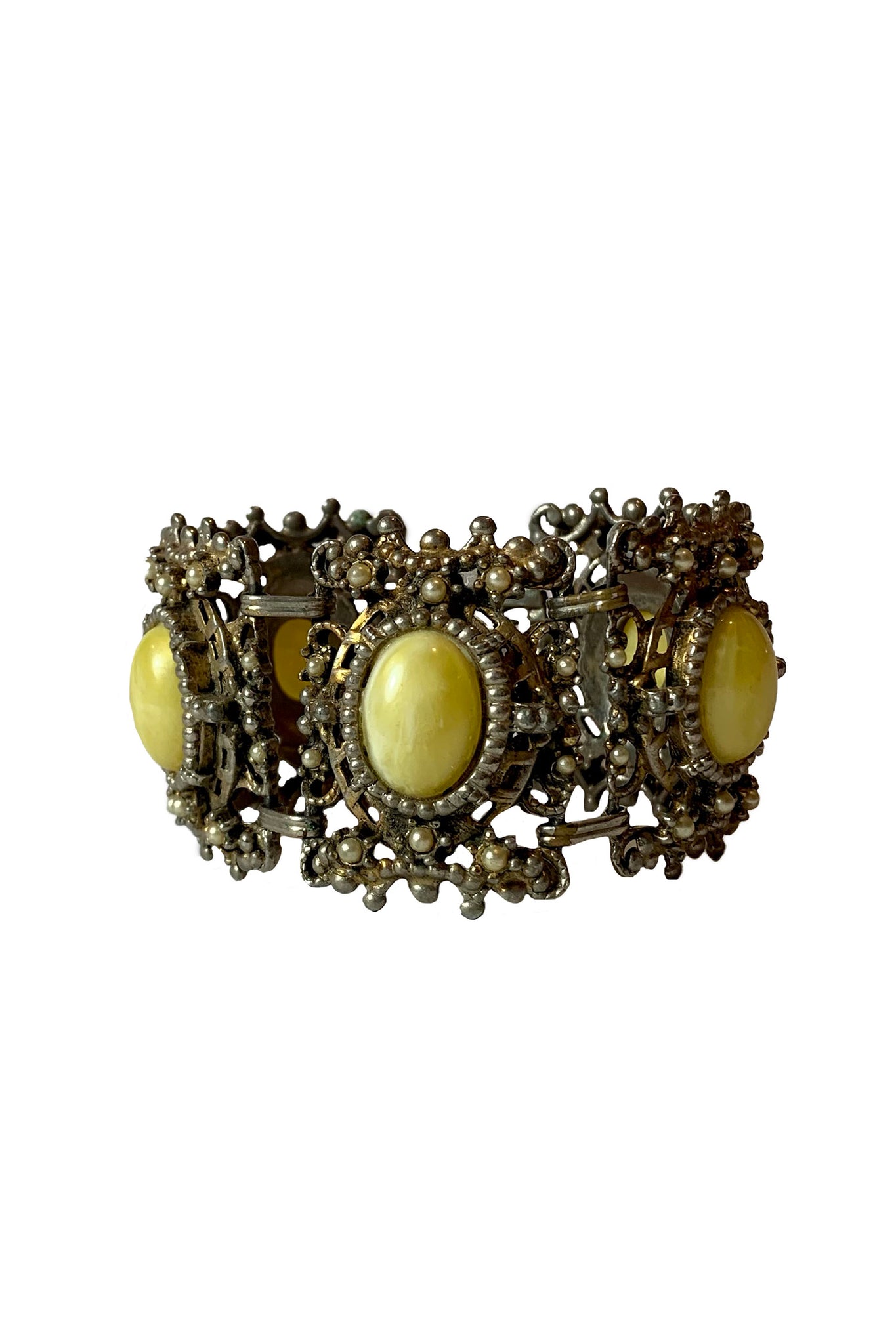 1960s Silver Tone, Pearl and Yellow Chunky Bracelet