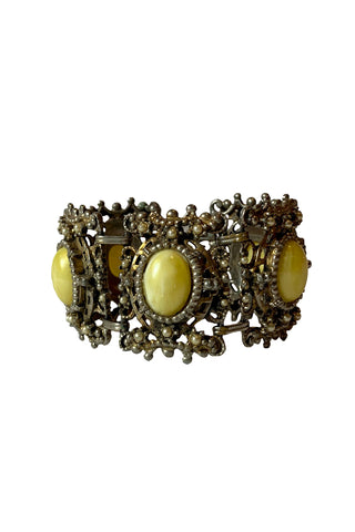 1960s Silver Tone, Pearl and Yellow Chunky Bracelet