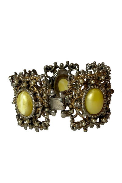 1960s Silver Tone, Pearl and Yellow Chunky Bracelet