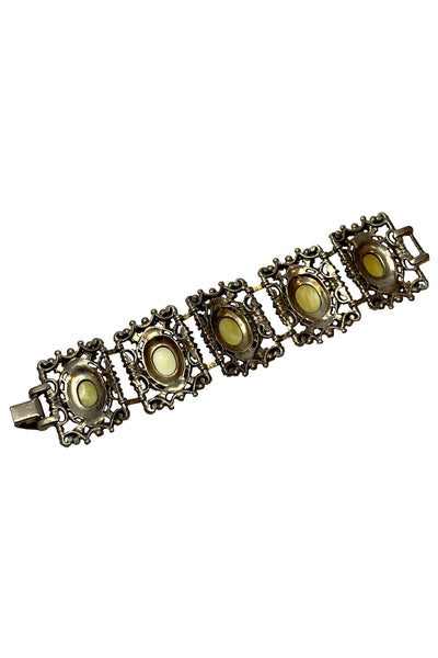 1960s Silver Tone, Pearl and Yellow Chunky Bracelet