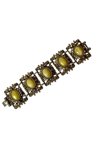 1960s Silver Tone, Pearl and Yellow Chunky Bracelet