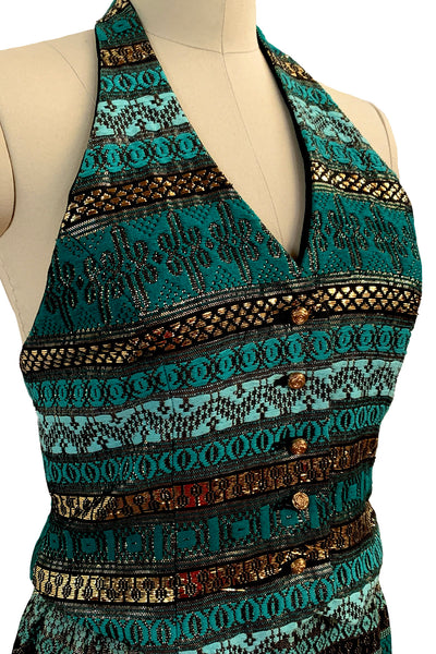 1960's Teal, Black and Gold Vest and Skirt Set