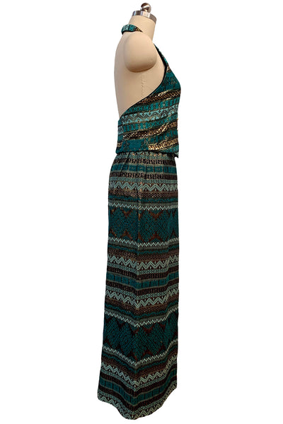1960's Teal, Black and Gold Vest and Skirt Set