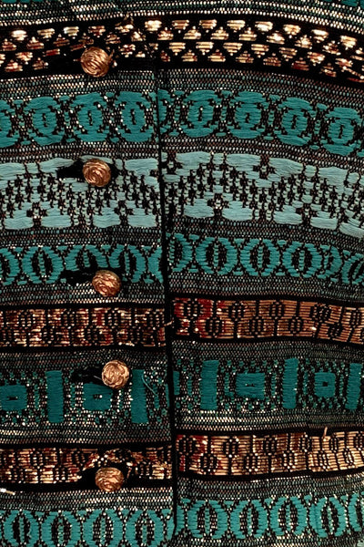 1960's Teal, Black and Gold Vest and Skirt Set