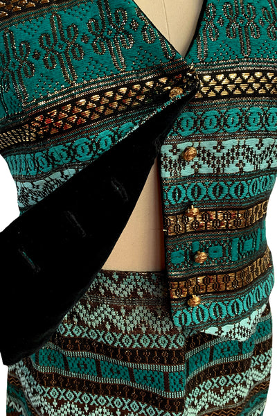 1960's Teal, Black and Gold Vest and Skirt Set