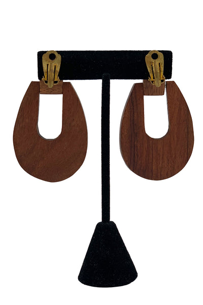 1970's Brass Inlay Wooden Earrings
