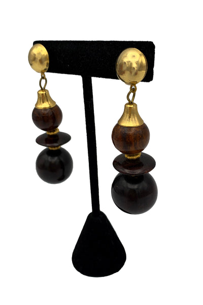 1970's Wooden Dangle Earrings