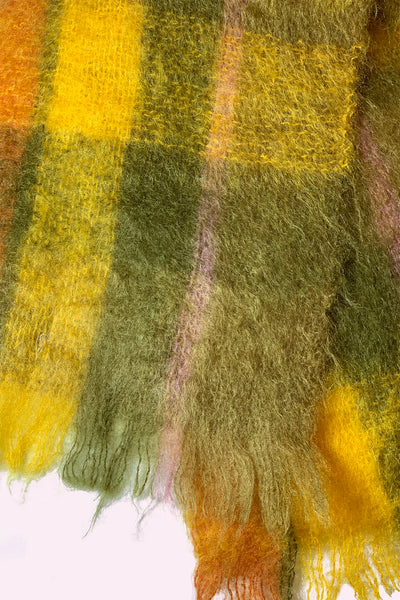 1950's Green and Yellow Plaid Mohair Scarf
