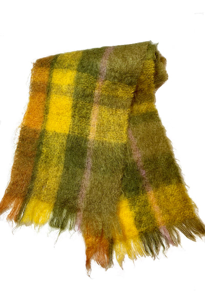 1950's Green and Yellow Plaid Mohair Scarf