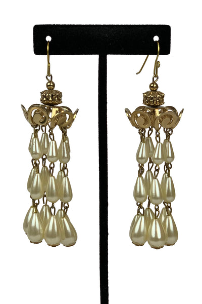 Multi-Strand Teardrop Pearl Chandiler Earrings