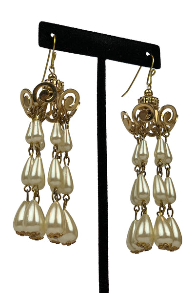 Multi-Strand Teardrop Pearl Chandiler Earrings